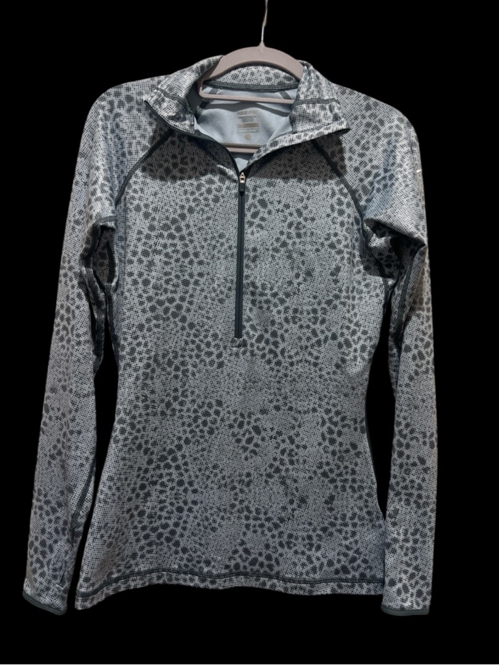 Nike Pro Gray Pattern Quarter Zip Athletic Pullover Top